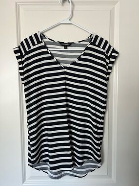 Express Black and White Striped V-Neck Top